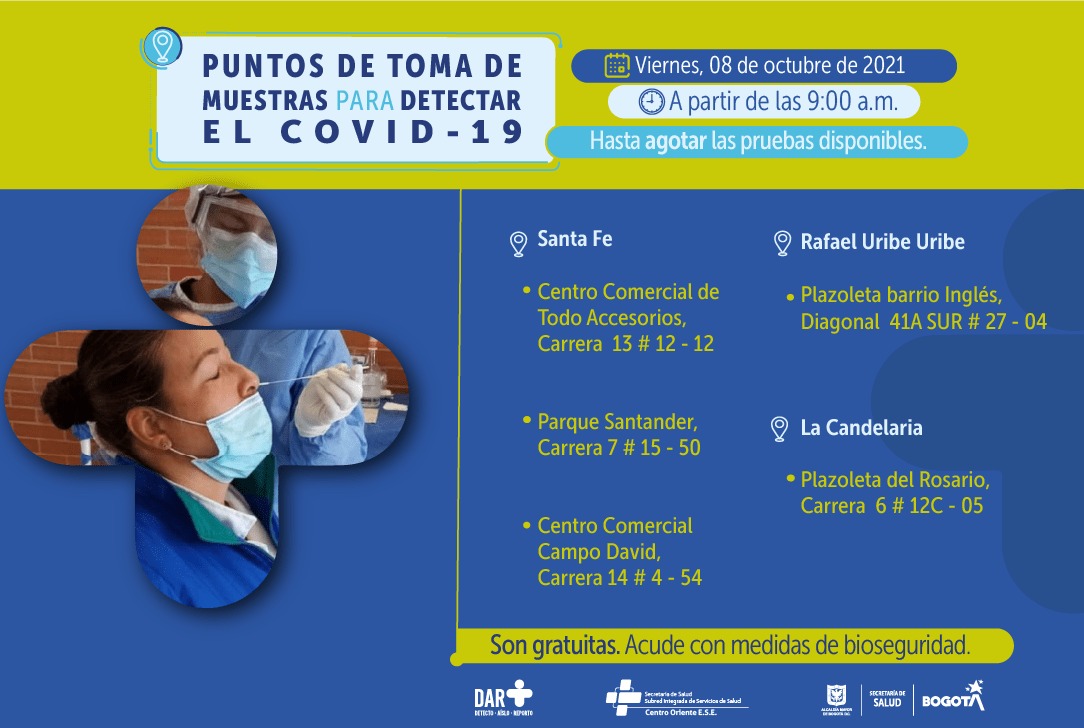 Estos son los puestos de pruebas Covid-19 para este viernes en Bogotá