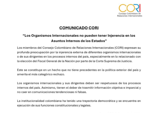 Esta fue la carta del Consejo Colombiano de Relaciones Internacionales a organismos internacionales.