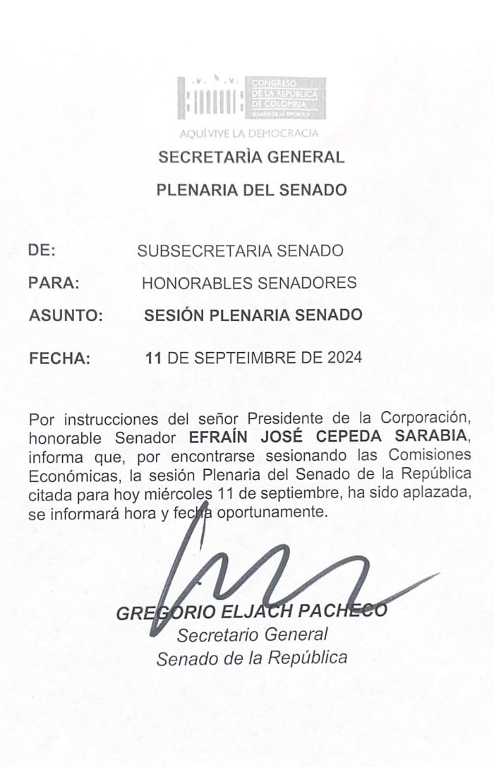 Suspensión de la Plenaria del Senado