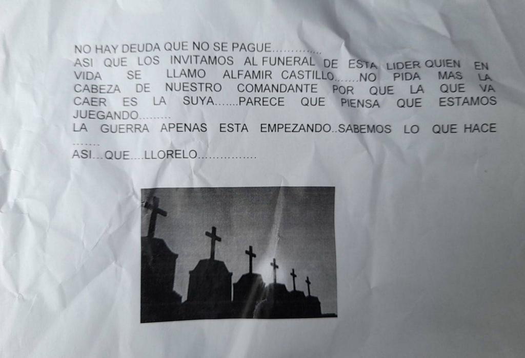 Amenaza recibida por Alfamir Castillo. DH Colombia ya alertó a la Fiscalía y a la Jurisdicción Especial para la Paz (JEP).