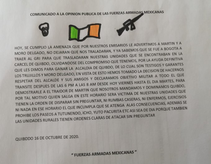 Este es el panfleto que circula en Quibdó.
