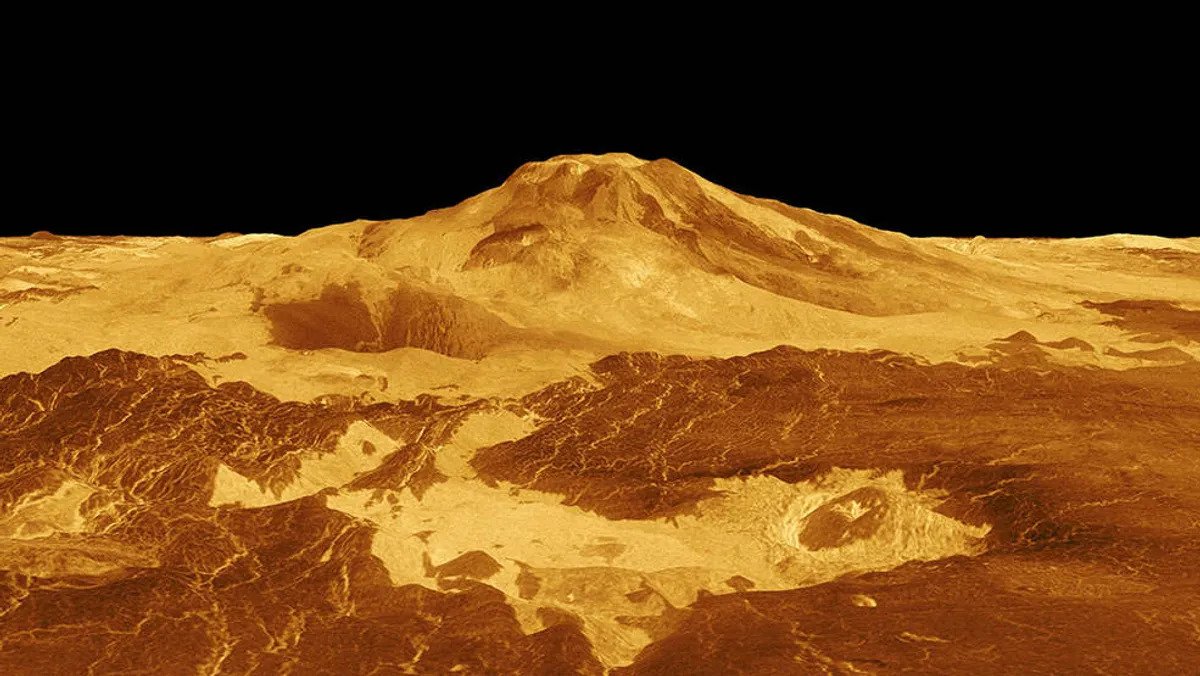 Modelo generado por ordenador de un volcán en Venus basado en los datos del RADAR de Magallanes.