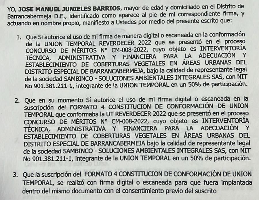 Este diario conoció parte del documento que envió Junieles donde contradecía su denuncia.