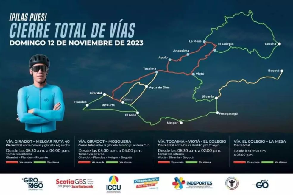 Las vías que se cerrarán por la carrera de Rigoberto Urán.