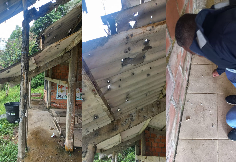 Huellas de presunto combate en escuela de Primavera (río Yurumanguí).