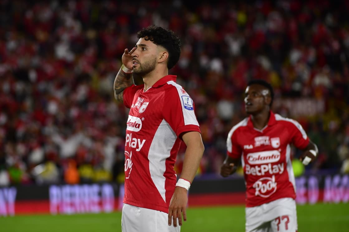 Nahuel Bustos, autor del tercer gol de Independiente Santa Fe contra América de Cali en el cotejo de vuelta de los cuartos de final de la Liga Betplay 2026-I.