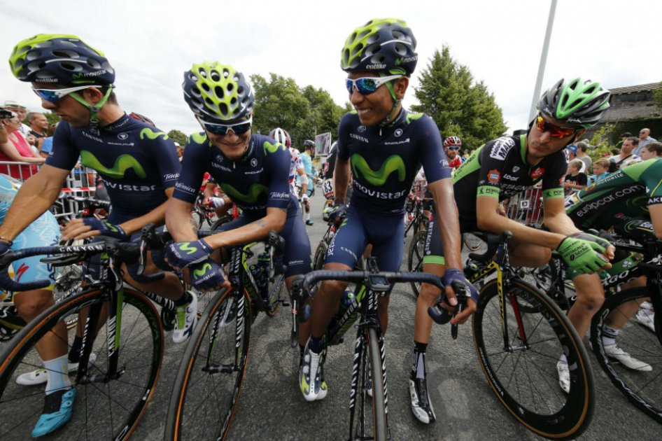 Nairo Quintana previo a la salida de la etapa cuatro en Seraing. Foto: EFE
