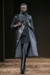 A model presents a creation by Hermes for the Womenswear Ready-to-wear Fall-Winter 2025/2026 collection as part of the Paris Fashion Week, in Paris on March 8, 2025.