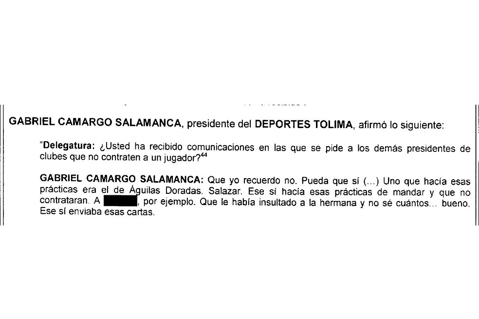 Respuesta de Gabriel Camargo Salamanca, presidente de Deportes Tolima, al ser entrevistado por la SIC.