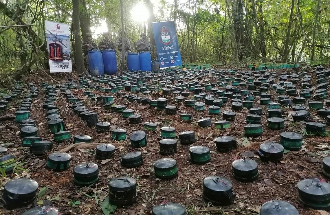 Ejército destruye depósito con 2 mil minas antipersona en Puerto Concordia, Meta