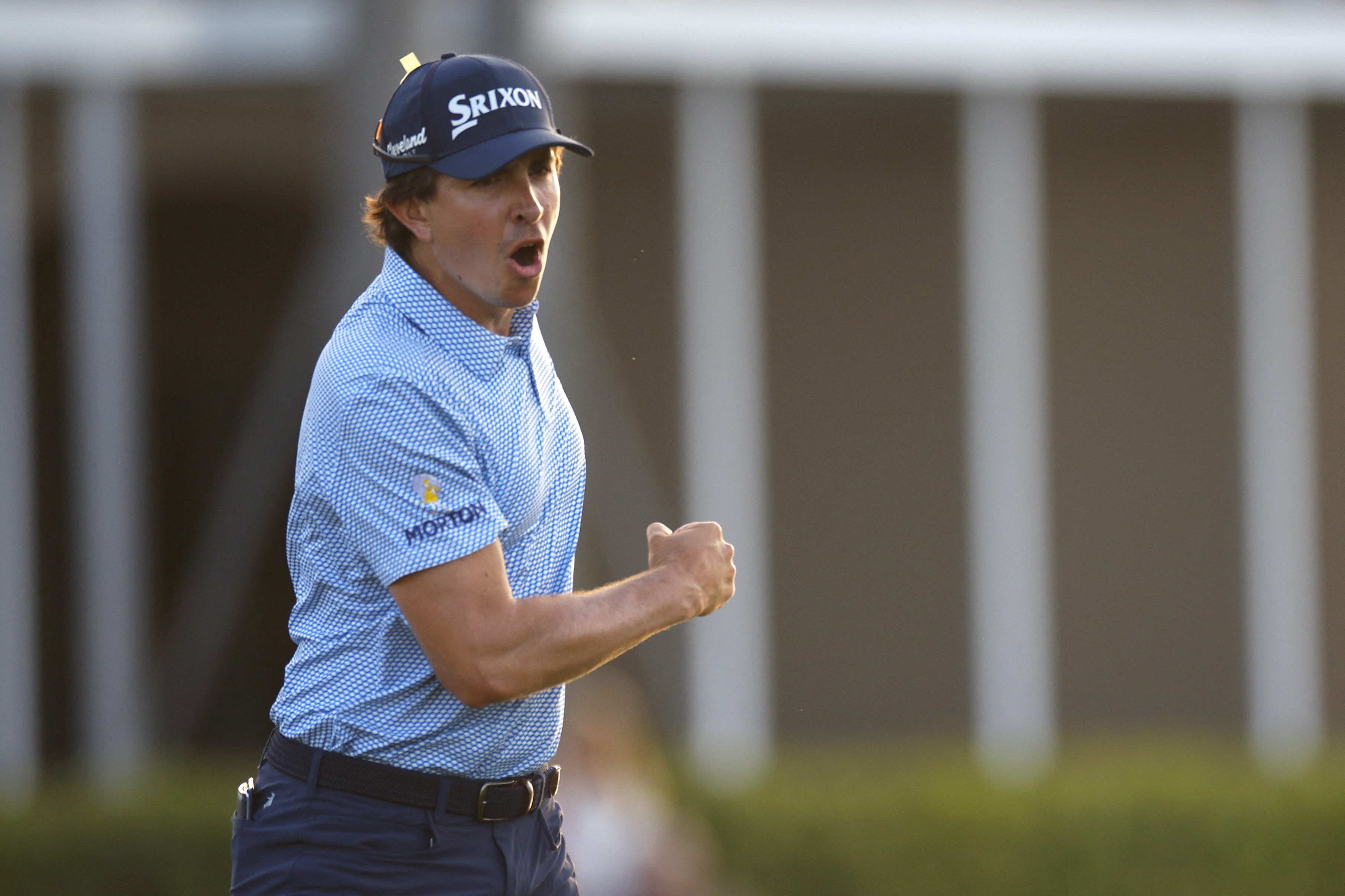 PALM BEACH GARDENS, FLORIDA - MARCH 01: Nico Echavarria of Colombia celebrates after a putt on the 17th green during the final round of the Cognizant Classic 2026 at PGA National Resort And Spa on March 01, 2026 in Palm Beach Gardens, Florida.   Mike Ehrmann/Getty Images/AFP (Photo by Mike Ehrmann / GETTY IMAGES NORTH AMERICA / Getty Images via AFP)