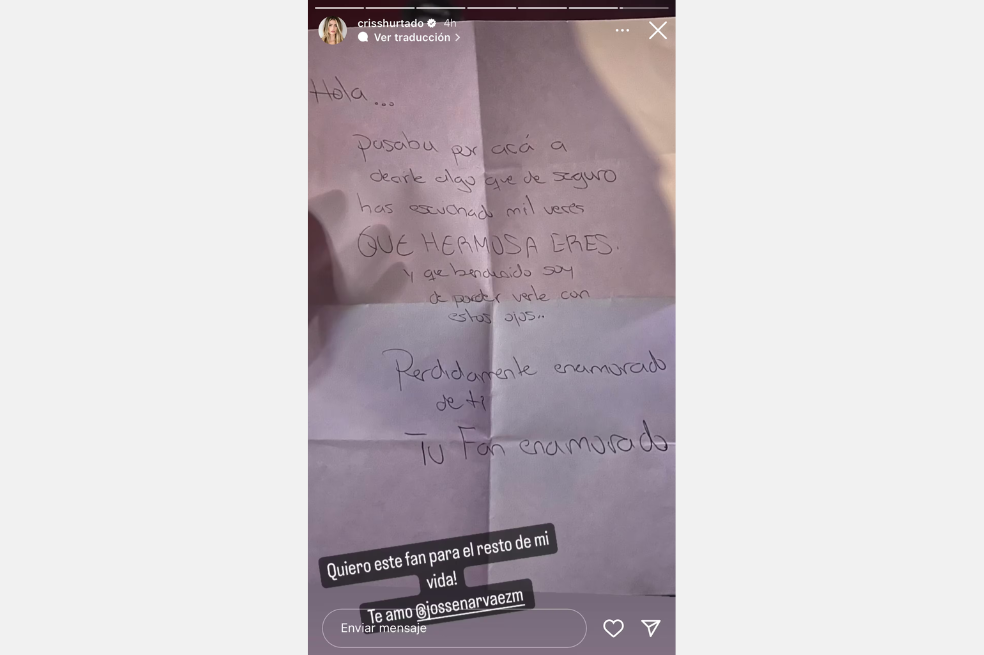 Josse Narváez sorprendió a Cristina Hurtado con una romántica carta de amor
