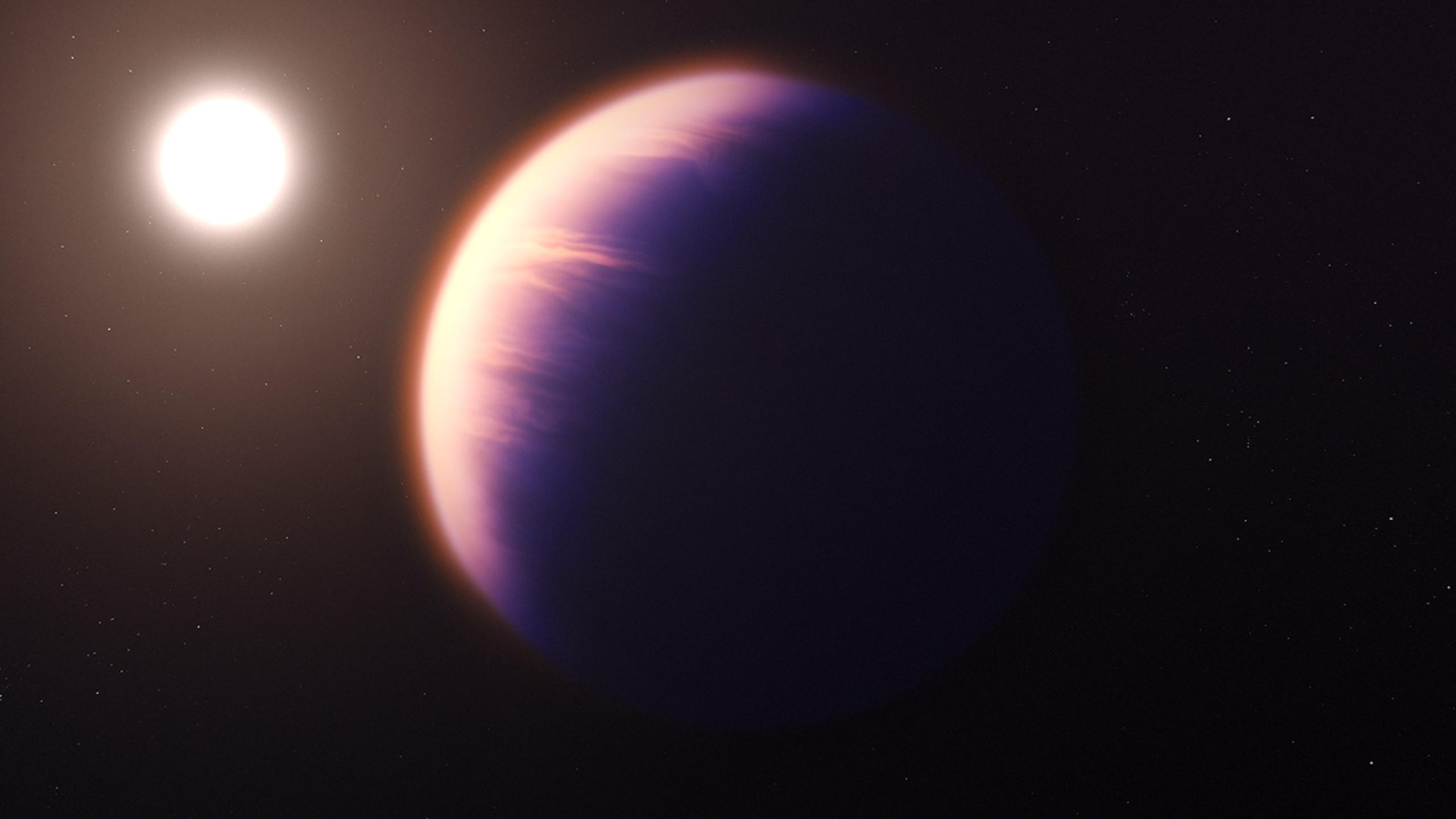 Ilustración del aspecto que podría tener el exoplaneta WASP-39 b y su estrella anfitriona.