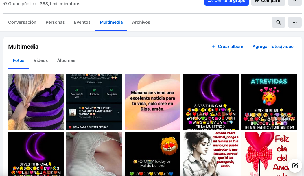 Capturas de pantallas de grupos de Facebook que estaban originalmente dedicados al cantante Xavi, a fondos de pantalla, a frases interesantes y a BTS, pero que ahora se dedican a difundir retos que buscan contenido sexual explícito.