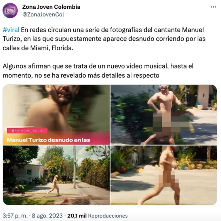 Manuel Turizo fue visto desnudo y corriendo por las calles de Miami: hay fotos