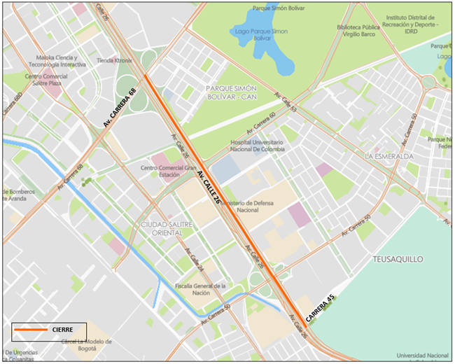 ¡Ojo! Habrá cierre total de la calzada de TM en la Av. Calle 26 con carrera 45