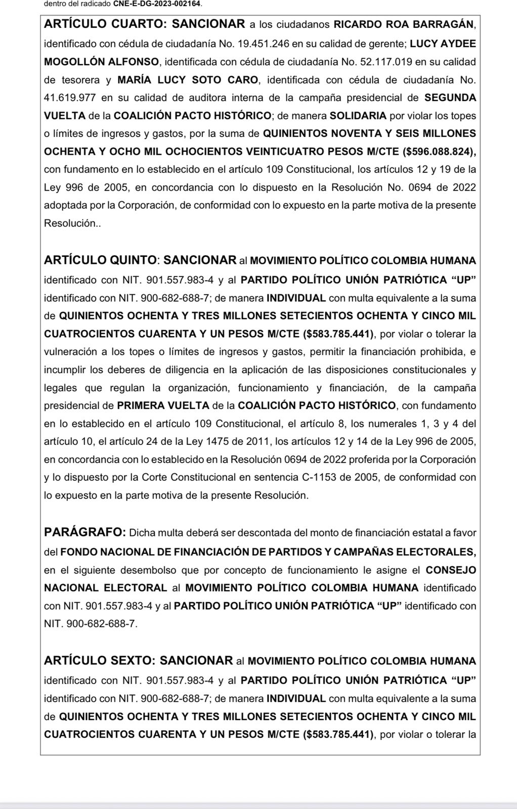 Posibles sanciones a la campaña Petro 2022