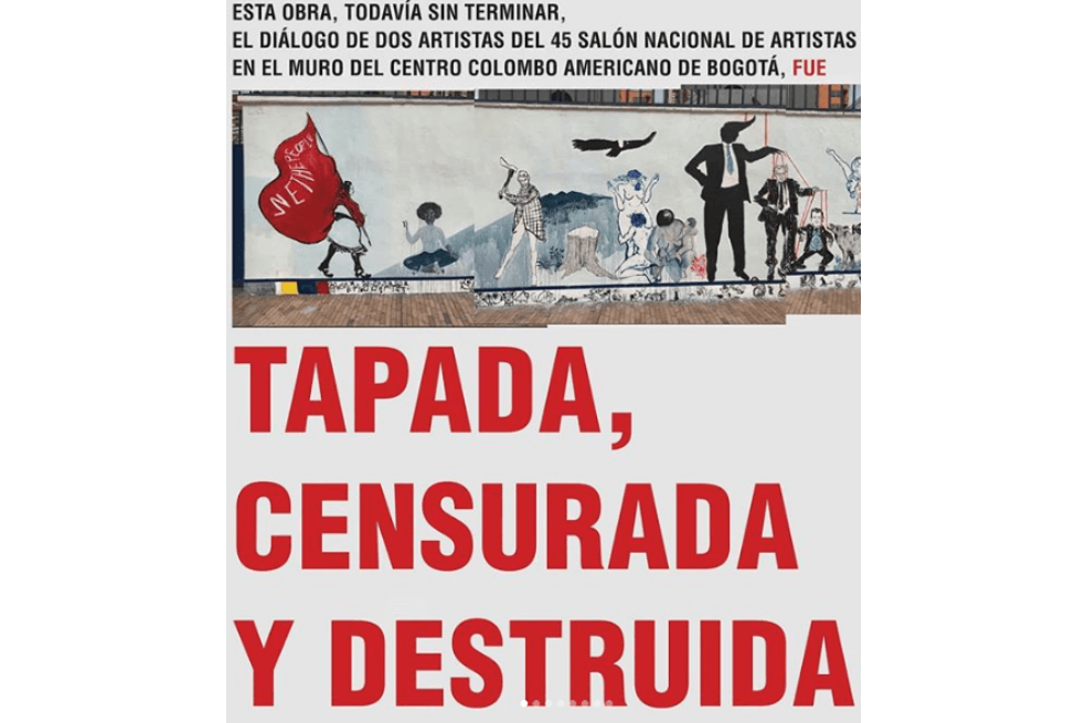 Una obra de arte de Powerpaola y Lucas Ospina, destruida en el Colombo Americano