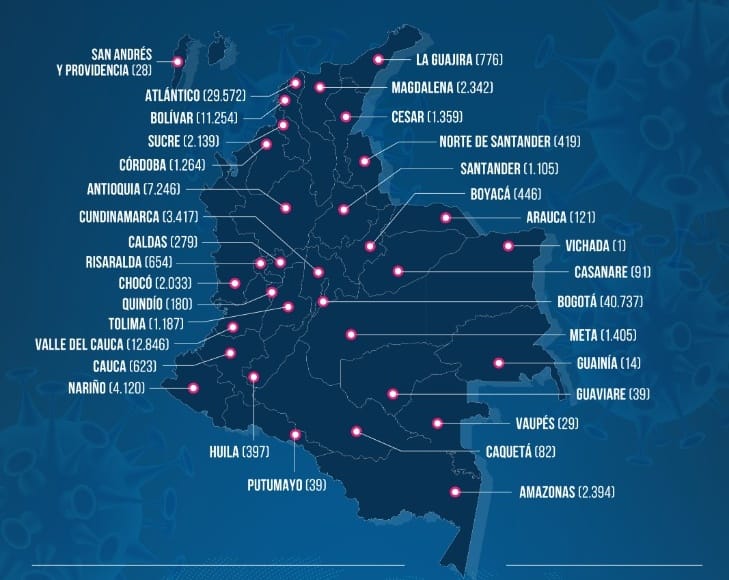 Estos son los números de casos confirmados de Covid-19 por departamento.