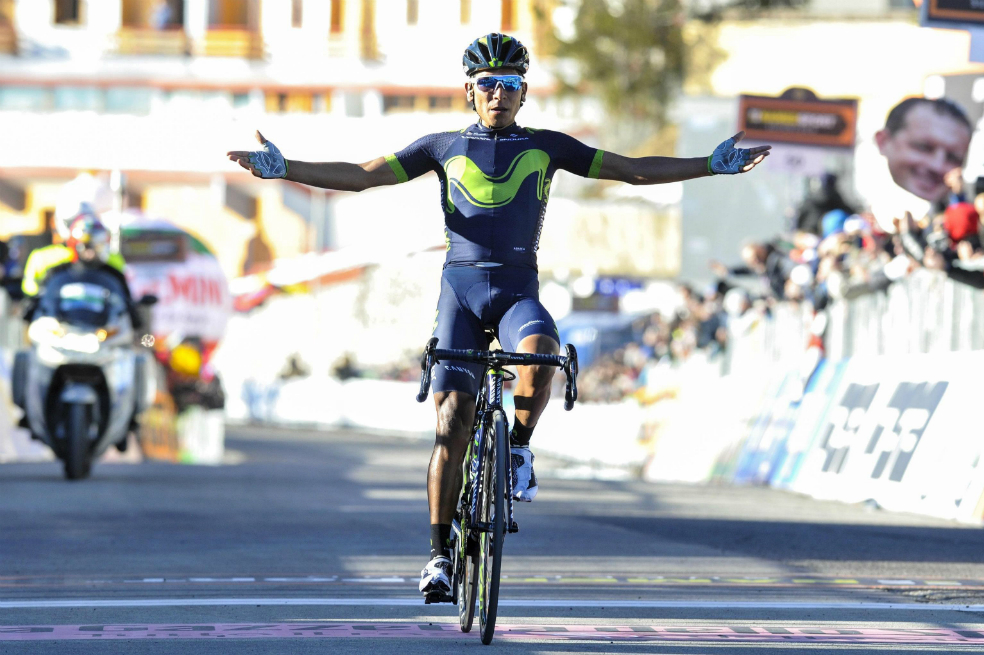 Nairo Quintana, a su llegada a la meta de la cuarta etapa de la Tirreno-Adriático. / EFE