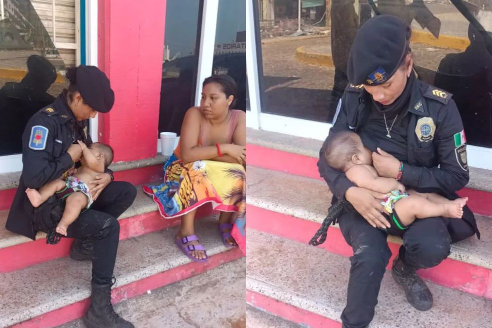 Huracán Otis en México: policía amamantó a bebé que no había comido en 24 horas