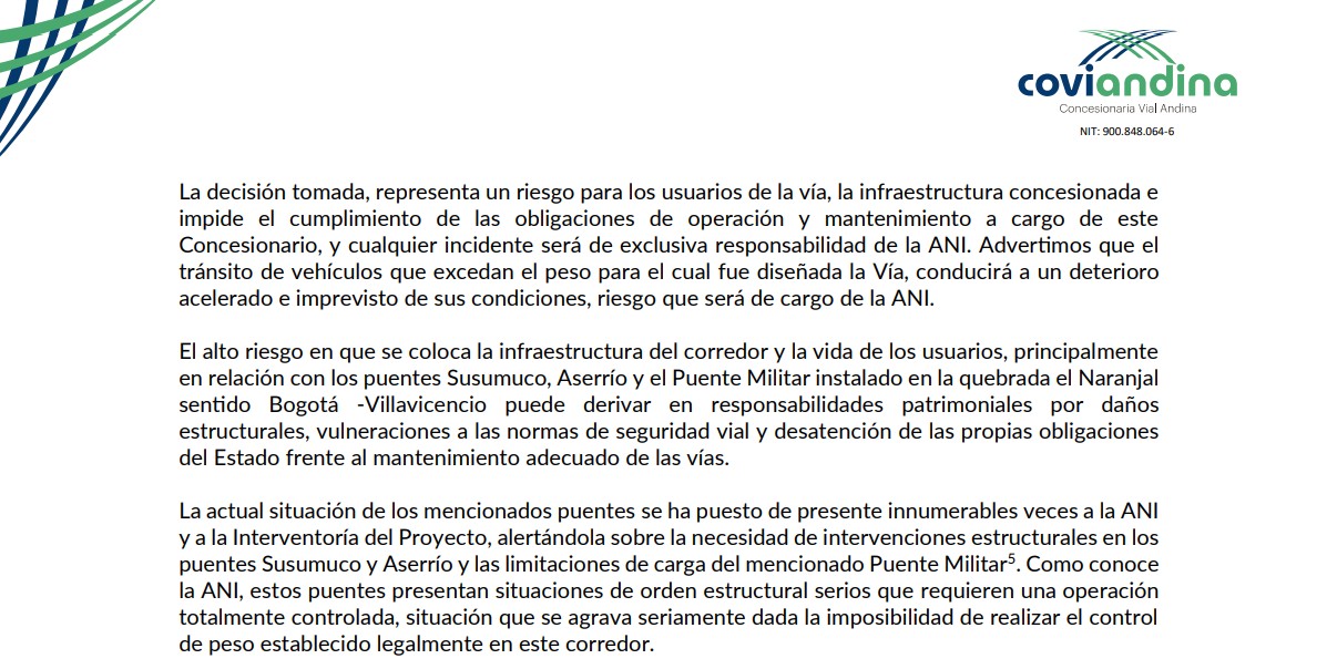 "La imposibilidad de realizar el control de peso" agravaría la situación, se lee en la carta.