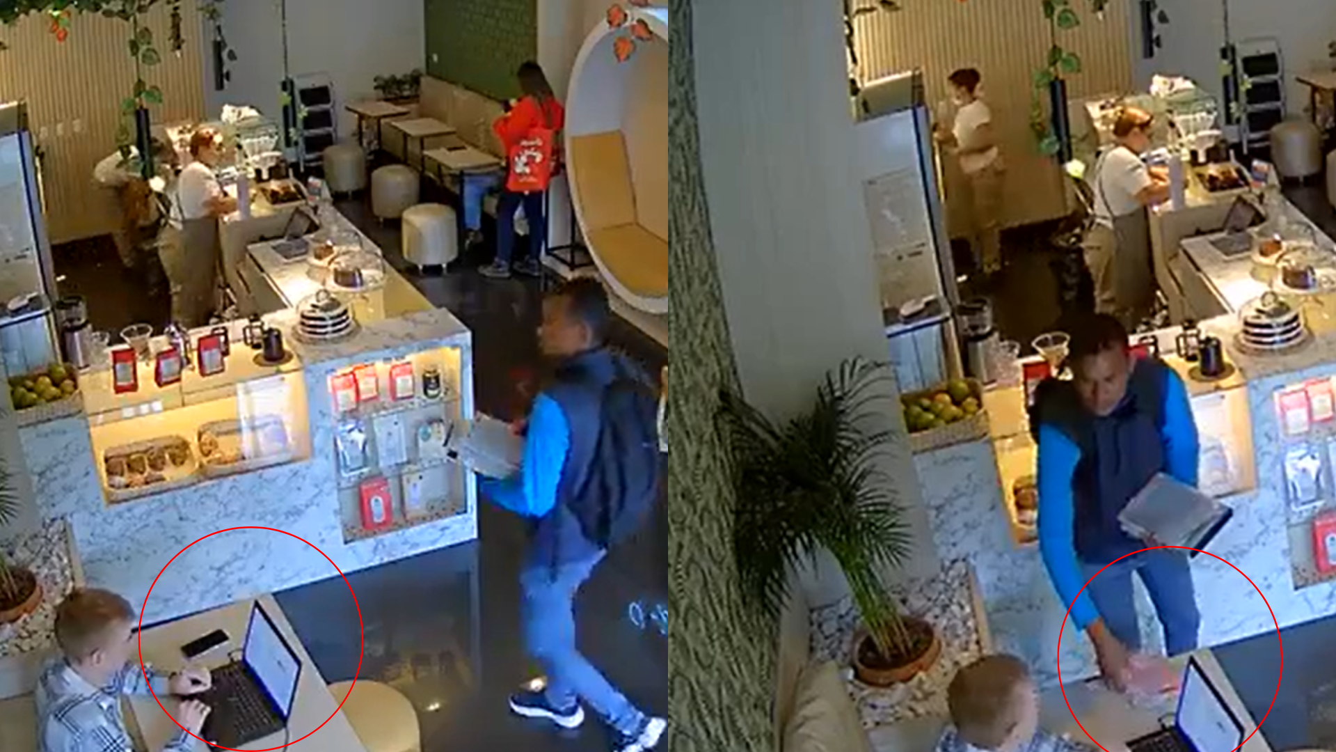 Así fue el ágil robo de supuesto vendedor de bolsas a un extranjero en una cafetería