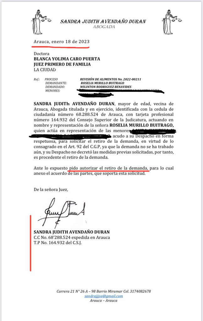 Petición de retiro de demanda de alimentos contra gobernador de Arauca
