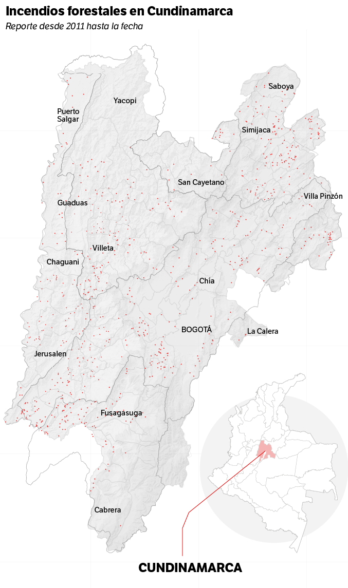 Conflagraciones registradas en Cundinamarca entre 2011 y 2023.
