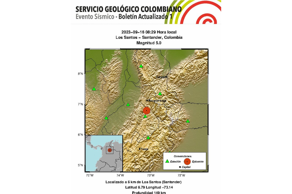 Sismo de magnitud 5.0 se sintió en la mañana de este sábado en Colombia