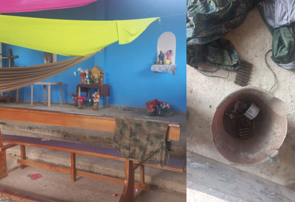Campamento que tendría la columna Jaime Martínez en la Iglesia de la comunidad de San José (río Yurumanguí).