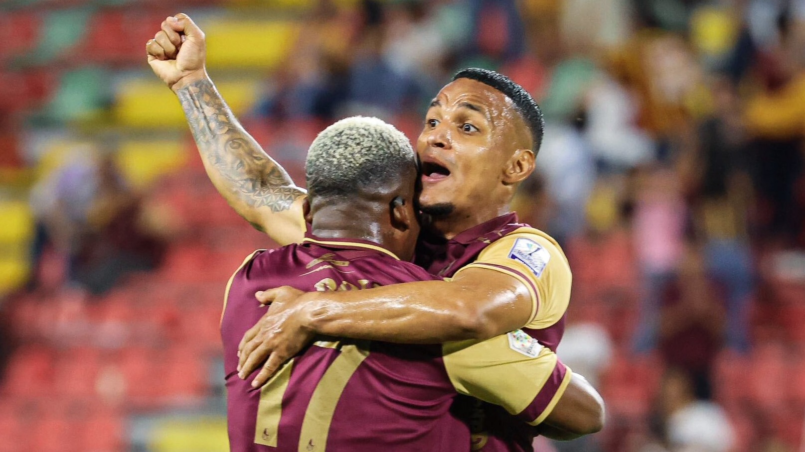 Brayan Rovira celebra su doblete contra Millonarios.