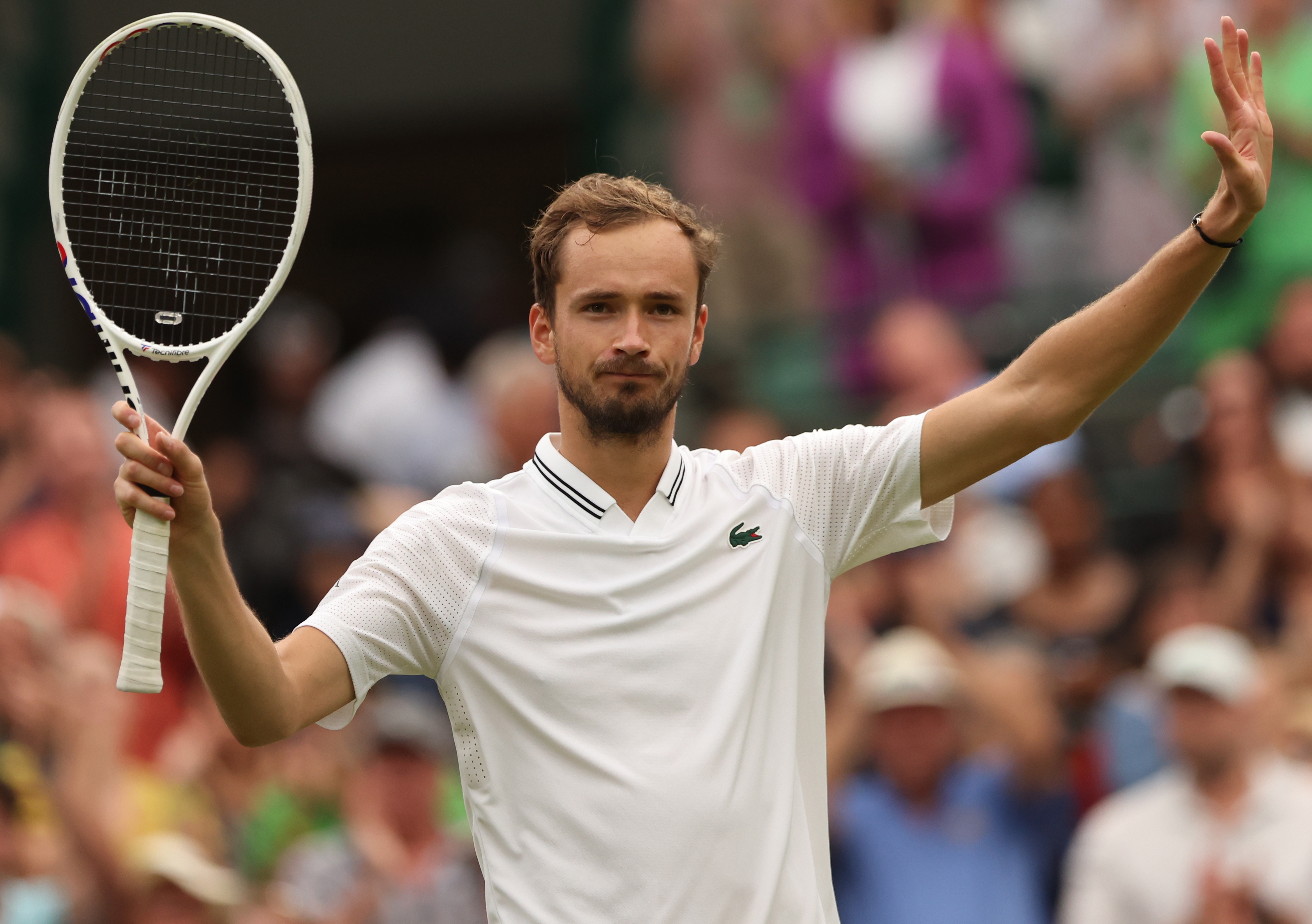 Wimbledon (United Kingdom), 12/07/2023.- Daniil Medvedev of Russia celebrates winning his Men's Singles quarter-finals match against Christopher Eubanks of USA at the Wimbledon Championships, Wimbledon, Britain, 12 July 2023. (Tenis, Rusia, Reino Unido, Estados Unidos) EFE/EPA/NEIL HALL EDITORIAL USE ONLY