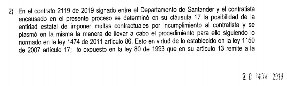 Las dos imágenes anteriores, extraídas de la Resolución ya mencionada, demuestran que el operador del PAE en 2019 para Santander, reconoció voluntariamente las sanciones que se le aplicaron por los faltantes en los alimentos de los menores de edad.
