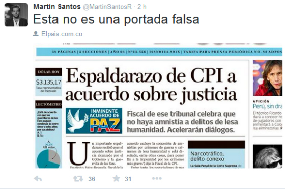 "Esta no es una portada falsa": Martín Santos a Álvaro Uribe
