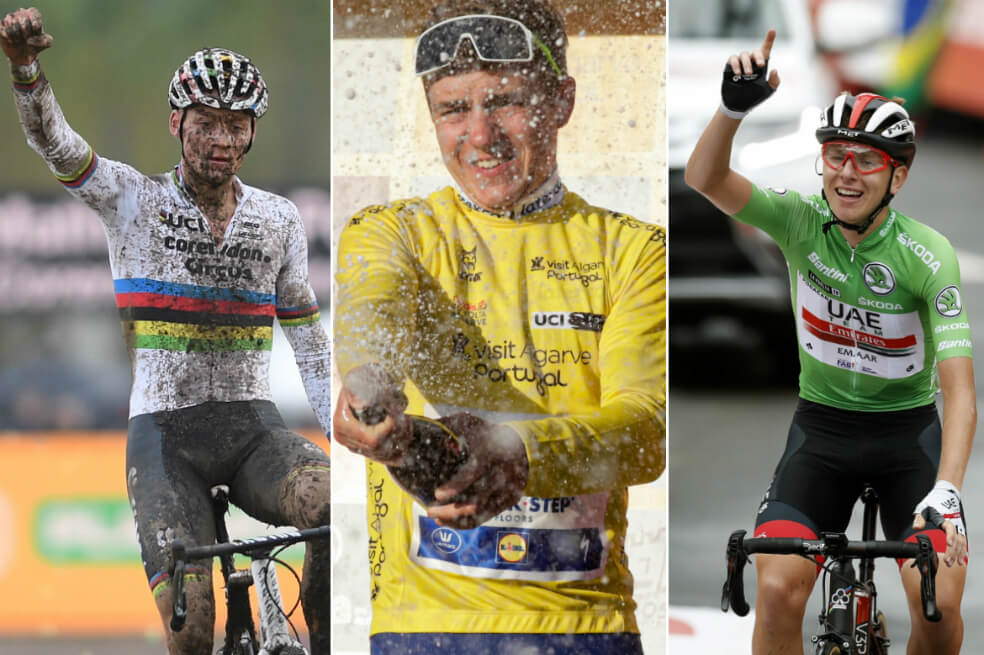 Mathieu van der Poel, “El Extraterrestre”; El belga Remco Evenepoel, del Deceuninck; y Tadel Pogacar, la nueva estrella eslovena. / AFP, EFE y AFP