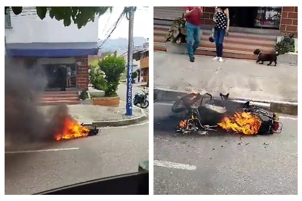 En video: quemaron moto de ladrón que intentó robar a vendedora en Bucaramanga