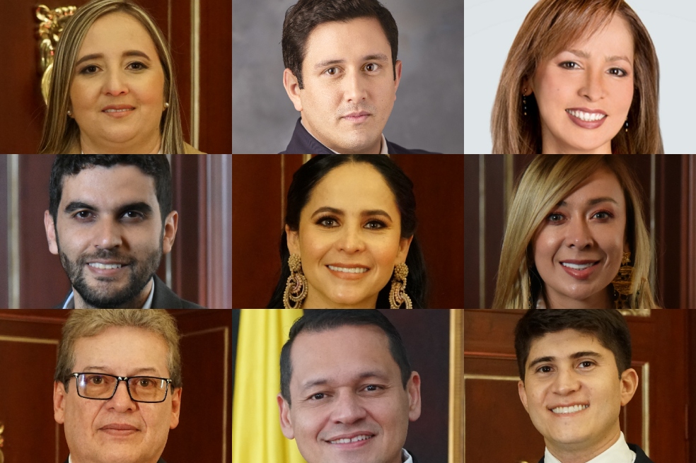 En la imagen, 9 de los 18 representantes de la Comisión de Investigación y Acusaciones en la Cámara. Arriba: María Eugenia Lopera, Jorge Rodrigo Tovar y Olga Lucía Velásquez. En el medio: Hernán Cadavid, Kelyn González y Katherine Miranda. Abajo: Alirio Uribe, Alejandro Ocampo y Wadith Manzur.