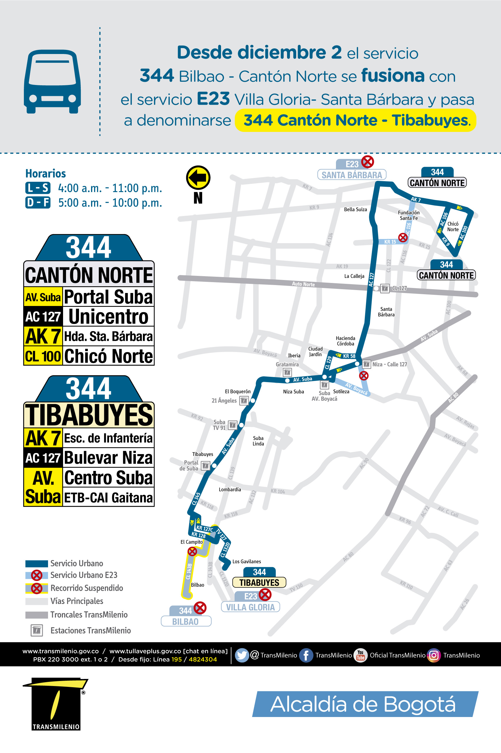 Tenga en cuenta que estas tres rutas estarán operando en los siguientes horarios:de lunes a sábado desde las 4:00 a.m. hastalas 11:00 p.m., y los domingos y festivos de 5:00 a.m. a 10:00 p.m.