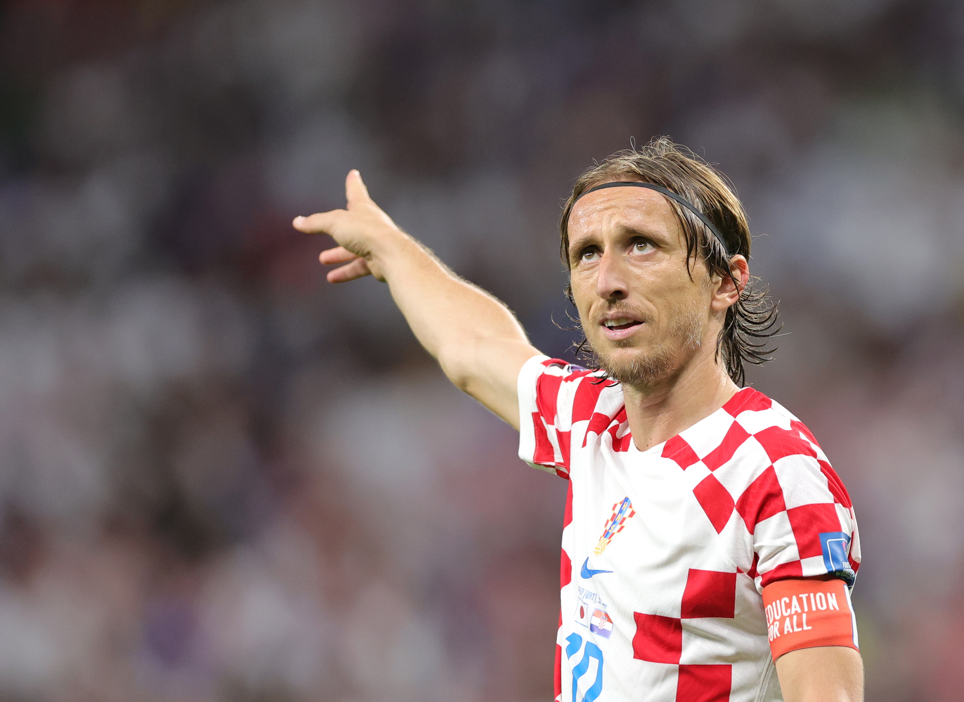 Al Wakrah (Qatar), 05/12/2022.- Luka Modric of Croatia reacts during the FIFA World Cup 2022 round of 16 soccer match between Japan and Croatia at Al Janoub Stadium in Al Wakrah, Qatar, 05 December 2022. (Mundial de Fútbol, Croacia, Japón, Catar) EFE/EPA/Abir Sultan