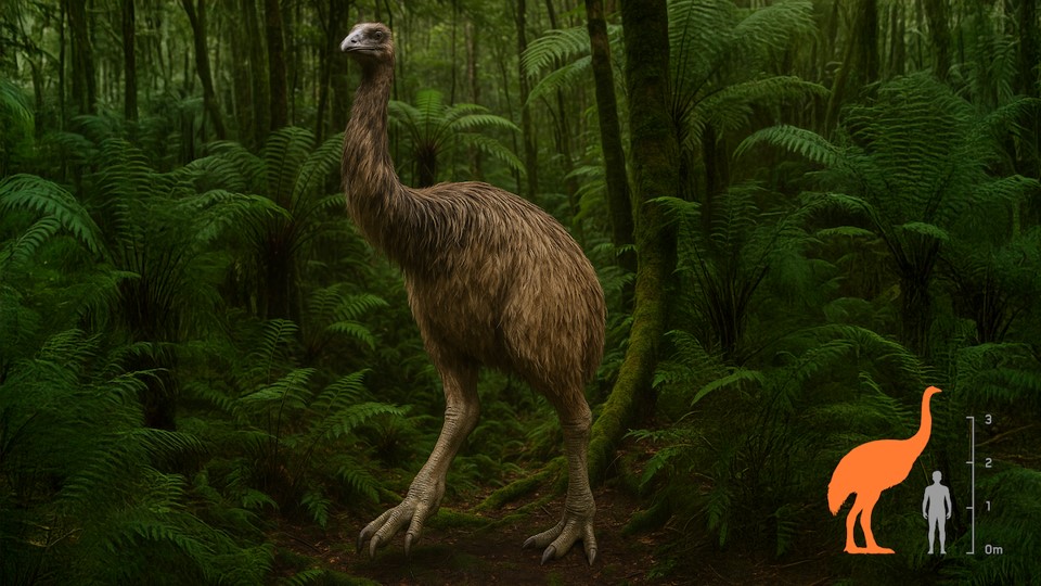 La moa fue un ave que alcanzaba los tres metros de altura y vivió en Nueva Zelanda.