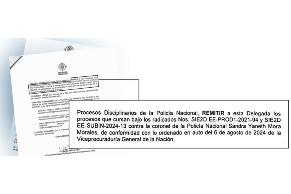 Resolución de la Procuraduría para llevarse expedientes de la coronel (r) Mora de la Inspección General y Responsabilidad Profesional (INGER).