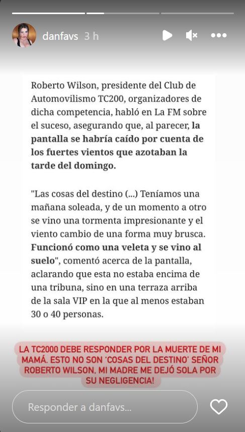 El domingo 19 de noviembre se dio a conocer la noticia de que la caída de una pantalla en un autódromo de Tocancipá había generado el deceso de la mujer.