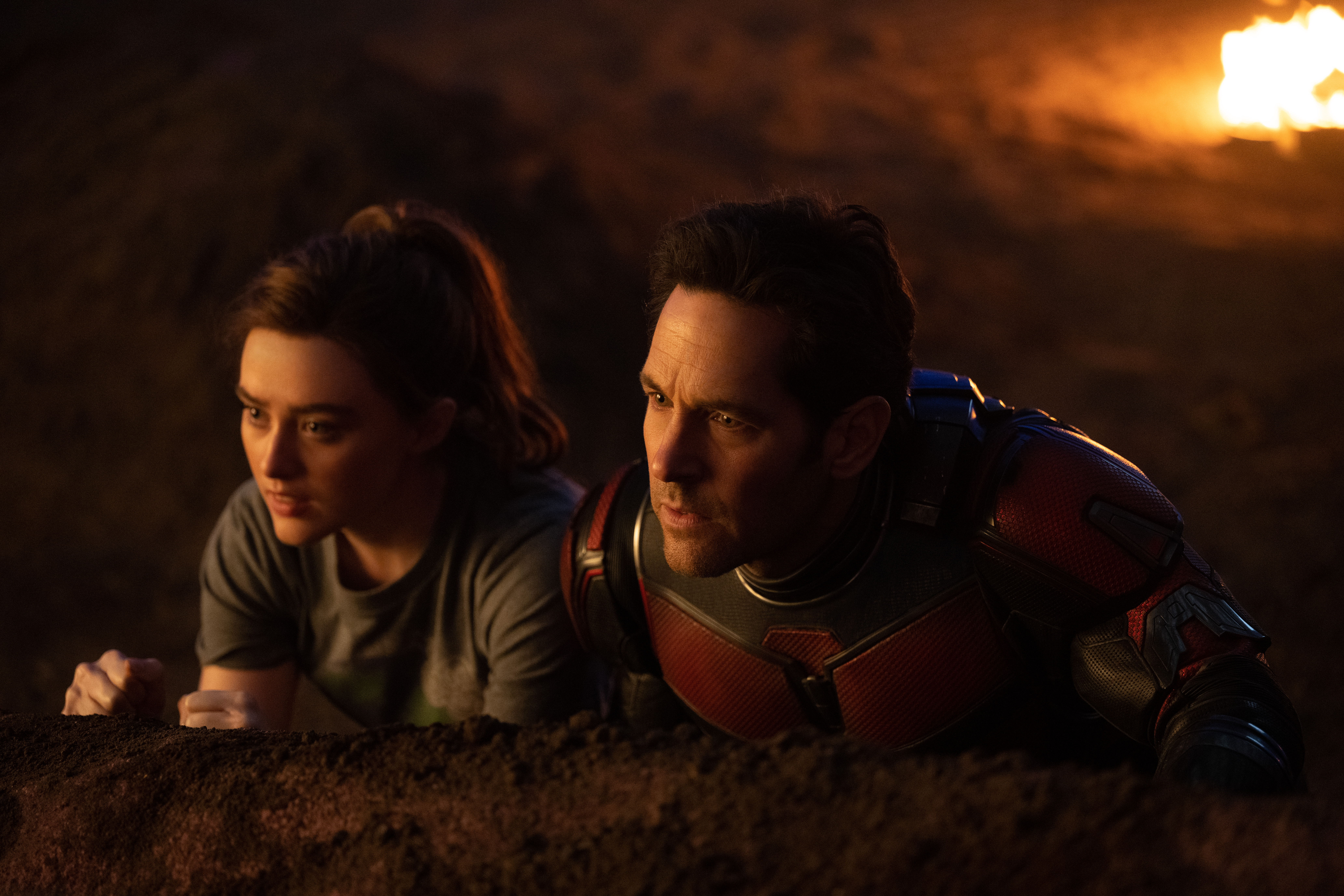 (L-R): Kathryn Newton as Cassandra "Cassie" Lang and Paul Rudd as Scott Lang/Ant-Man in Marvel Studios' ANT-MAN AND THE WASP: QUANTUMANIA. Photo by Jay Maidment. © 2022 MARVEL.