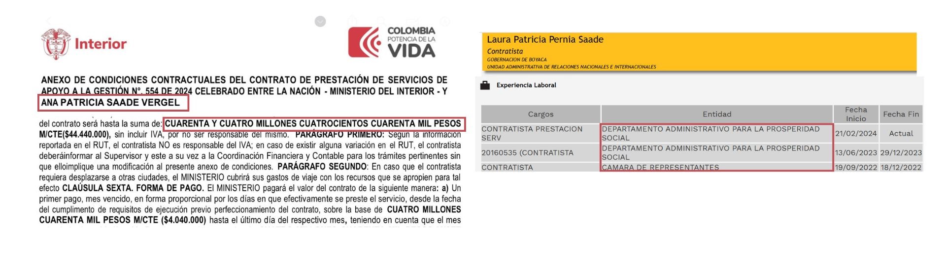 Contratos entregados a familiares de Alfredo Saade.