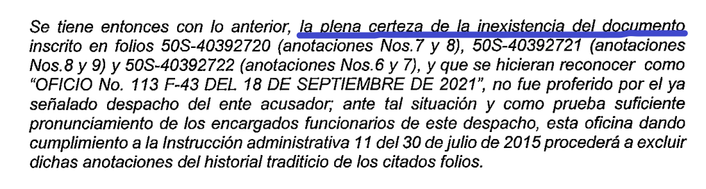 La Oficina de Registro confirmó las falsificaciones