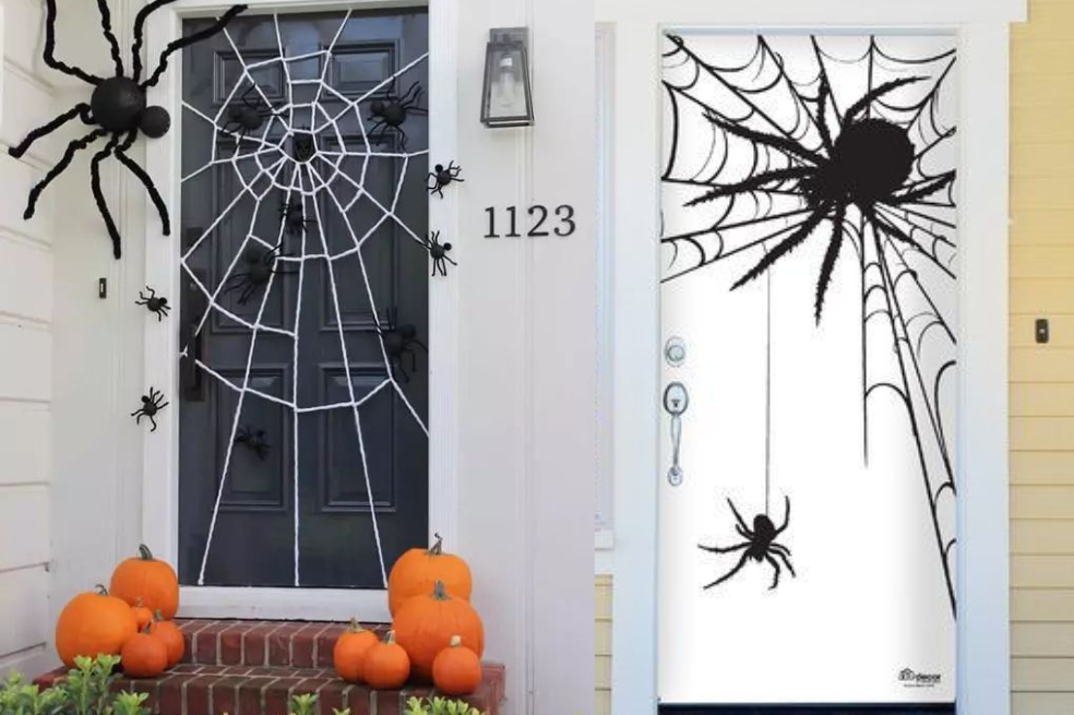 Decoración de Halloween para puertas con arañas