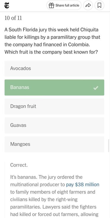 La noticia de la condena contra Chiquita Brands tuvo trascendencia internacional.