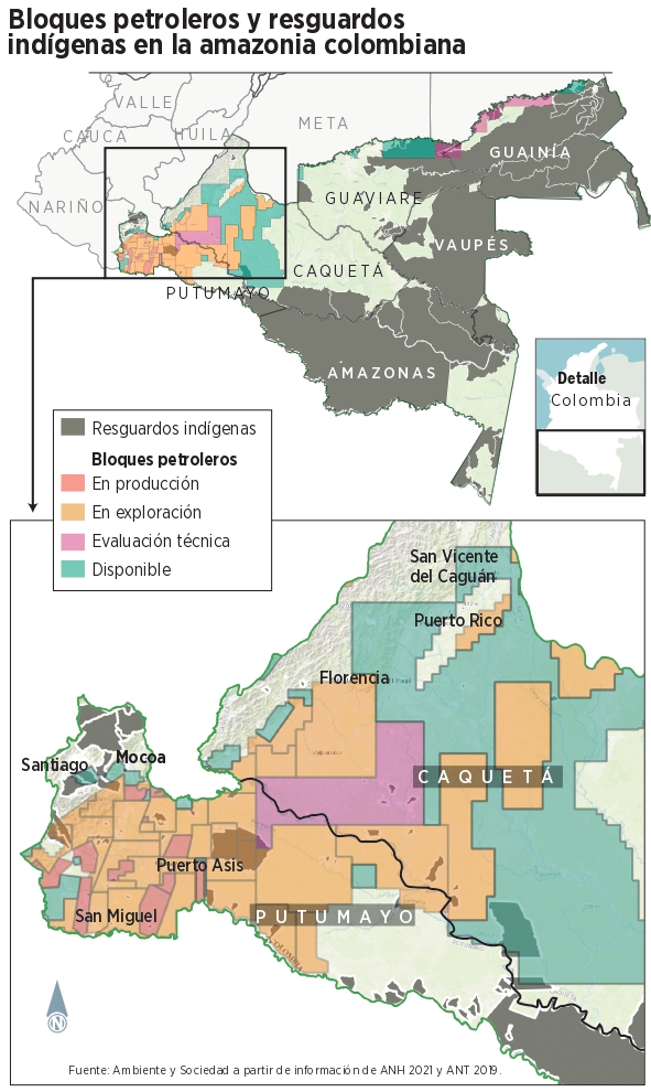 Bloques petroleros y resguardos indígenas en la Amazonia colombiana