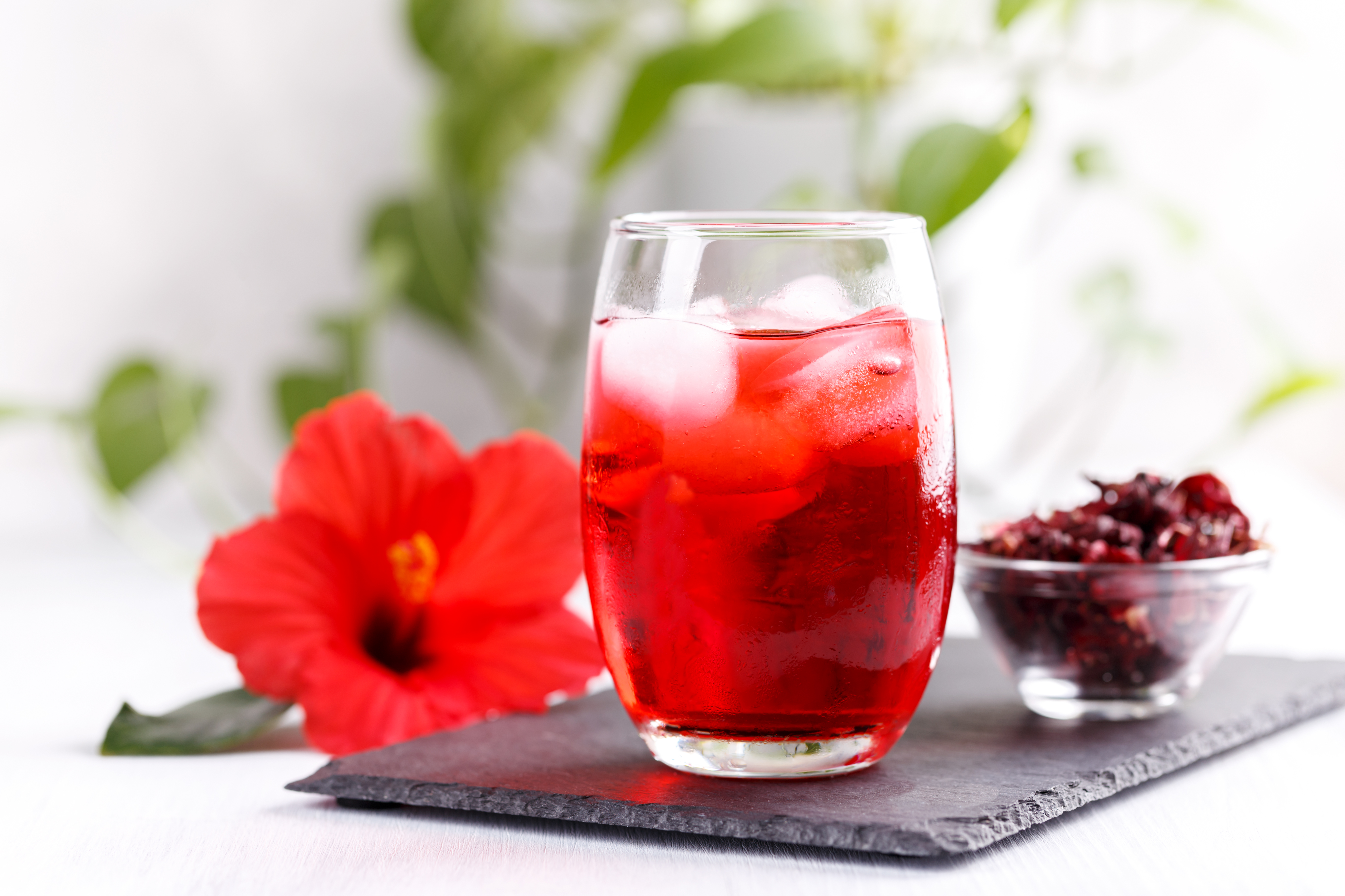 Aquí están los ingredientes para preparar agua de jamaica con fresas